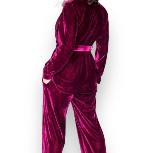 Dark Red Velvet Cowl Neck Top Embroidered Sequin Cowboy BootTop Pants Outfit Set - Picture 2 of 4